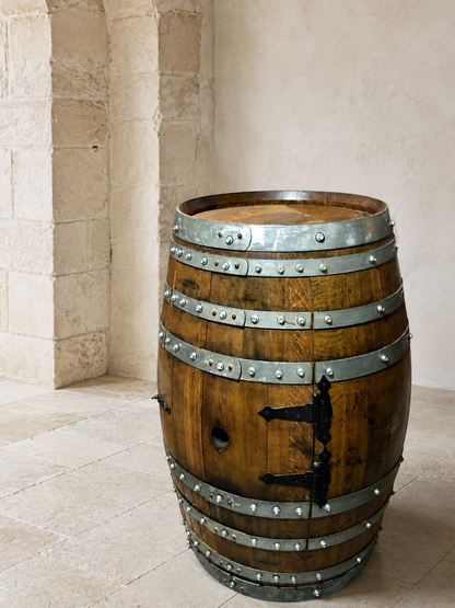Whiskey & Wine Barrel Multi-Use Bar — Display Cabinet, Stemware Shelf