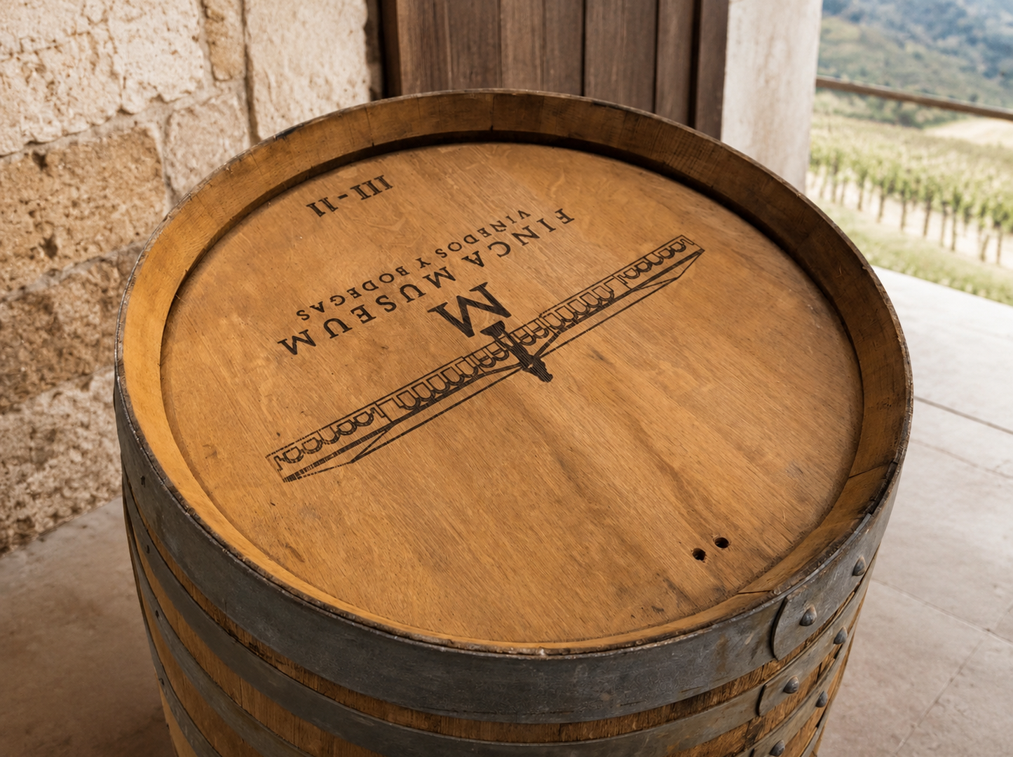 Whiskey & Wine Barrel Display Cabinet — Stemware Shelf, Door Storage