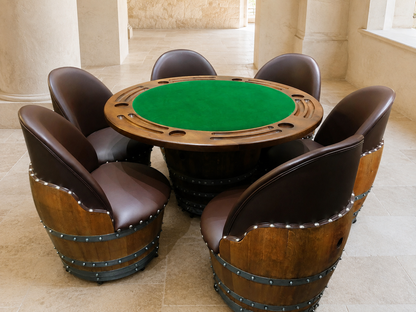 Whiskey & Wine Barrel Lounge Chair — Hidden Storage, Memory Foam, Brown Upholstery