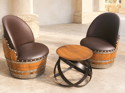 Whiskey & Wine Barrel Lounge Chair — Hidden Storage, Memory Foam, Brown Upholstery