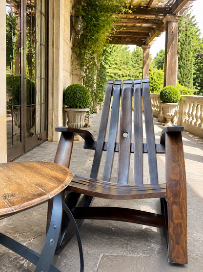 Whiskey & Wine Barrel Stave Lounge Chair Pair — Solid Oak, Hidden Storage