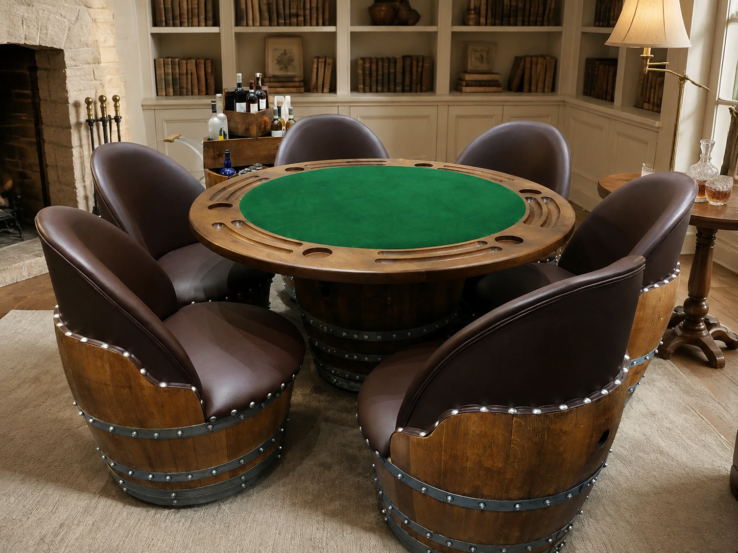 Whiskey & Wine Barrel Armchair with Hidden Safe — Memory Foam, Brown Upholstery