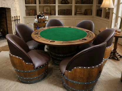 Whiskey & Wine Barrel Armchair with Hidden Safe — Memory Foam, Brown Upholstery