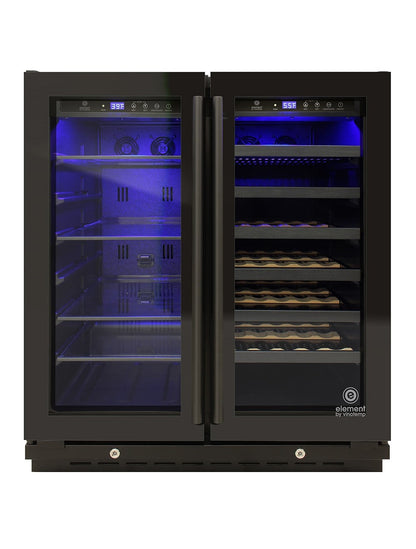 Vinotemp 33 Bottle/101 Can Wine & Beverage Dual-Zone 2 Door Cooler, Black