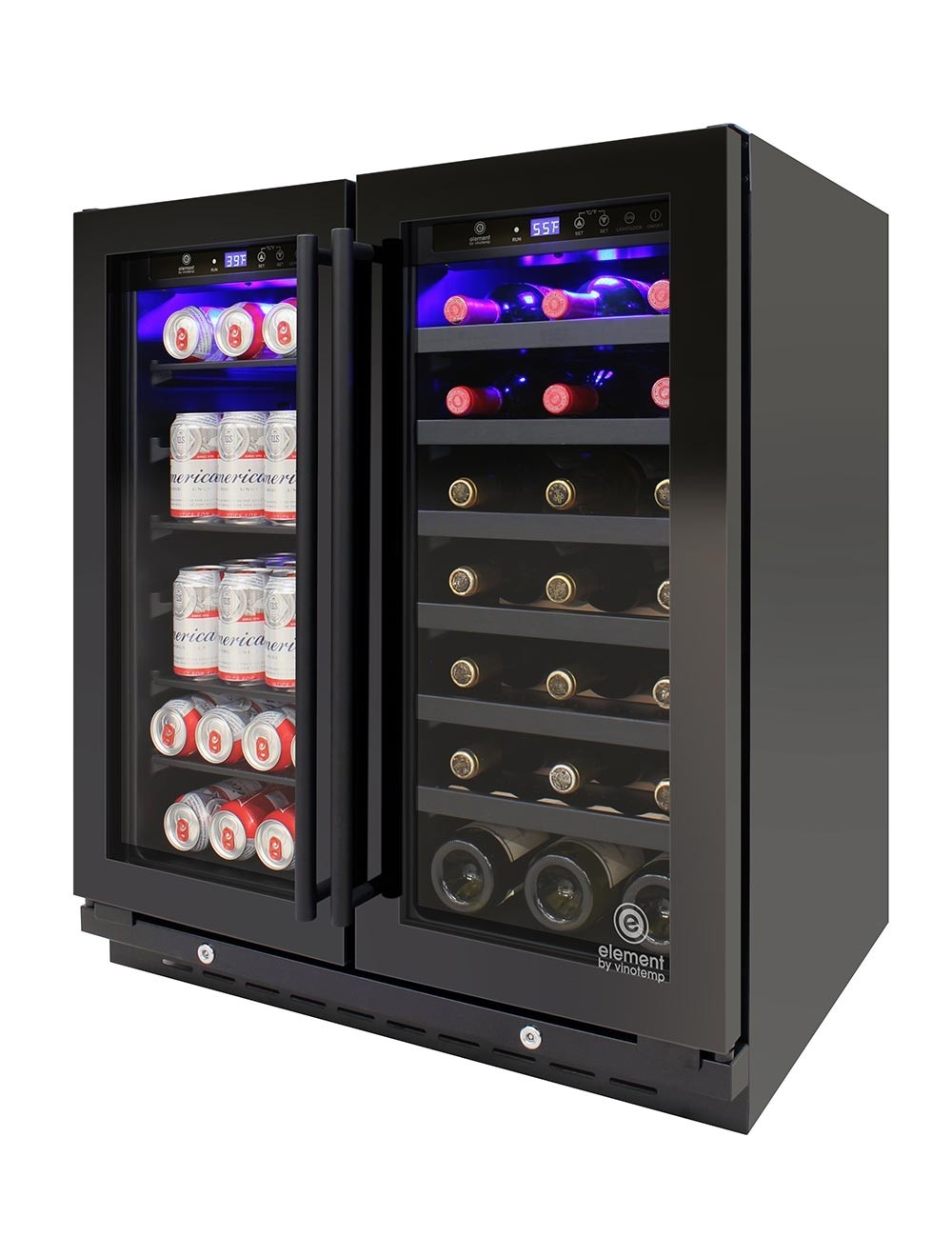 Vinotemp 33 Bottle/101 Can Wine & Beverage Dual-Zone 2 Door Cooler, Black