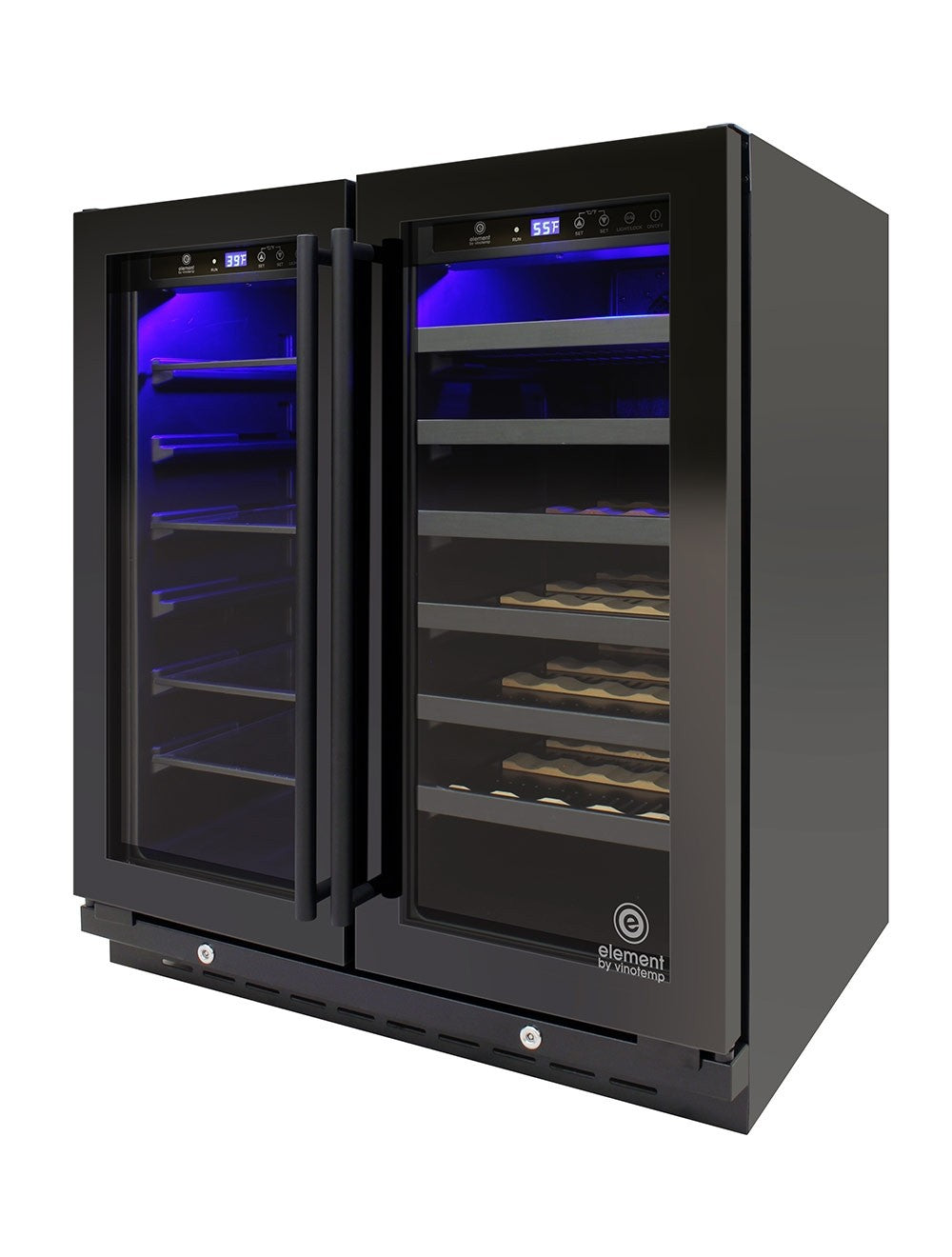 Vinotemp 33 Bottle/101 Can Wine & Beverage Dual-Zone 2 Door Cooler, Black