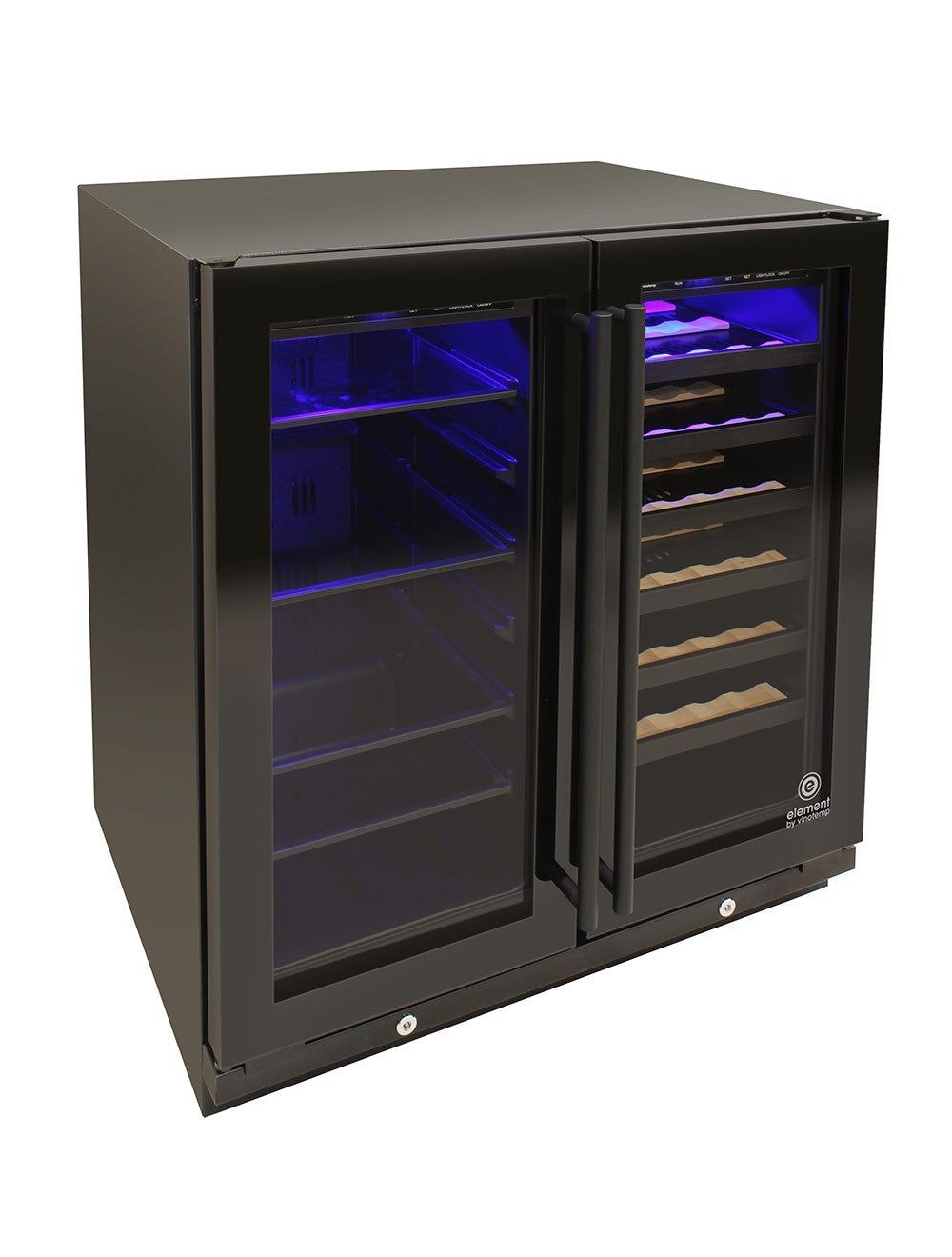 Vinotemp 33 Bottle/101 Can Wine & Beverage Dual-Zone 2 Door Cooler, Black