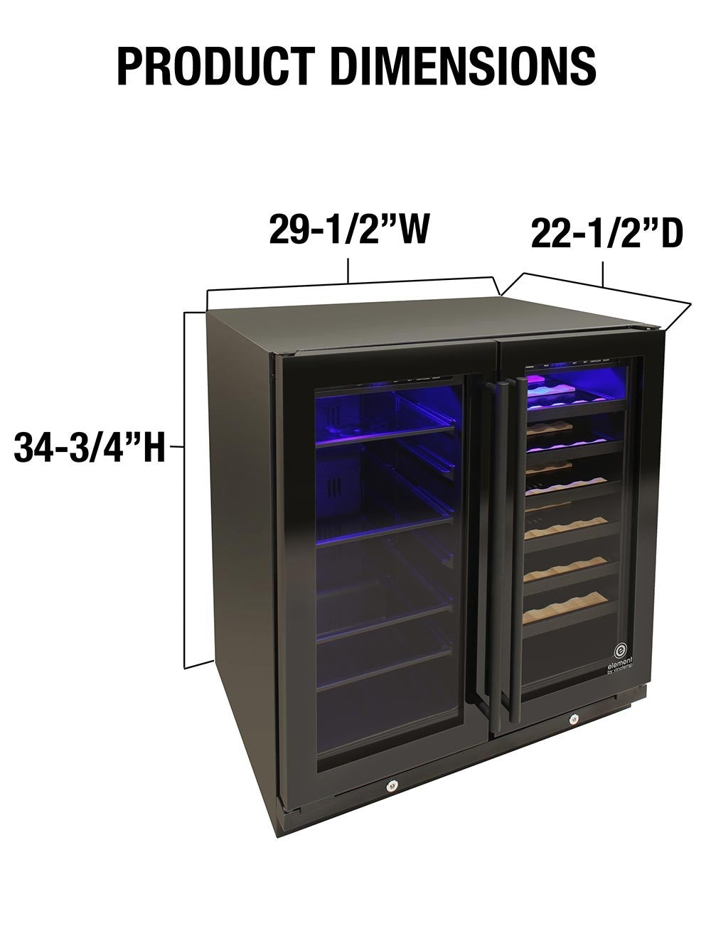 Vinotemp 33 Bottle/101 Can Wine & Beverage Dual-Zone 2 Door Cooler, Black