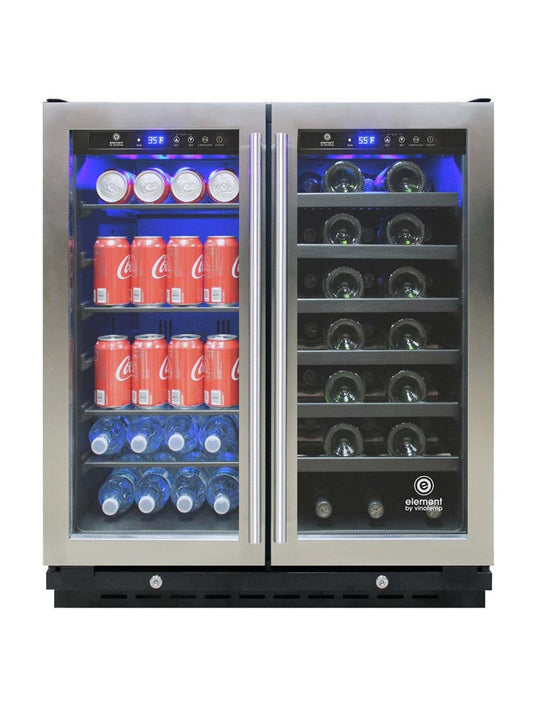 Vinotemp 33 Bottle/101 Can Wine & Beverage Dual-Zone 2 Door Cooler, Stainless