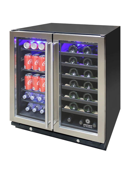 Vinotemp 33 Bottle/101 Can Wine & Beverage Dual-Zone 2 Door Cooler, Stainless