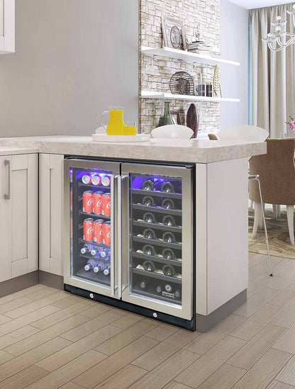 Vinotemp 33 Bottle/101 Can Wine & Beverage Dual-Zone 2 Door Cooler, Stainless