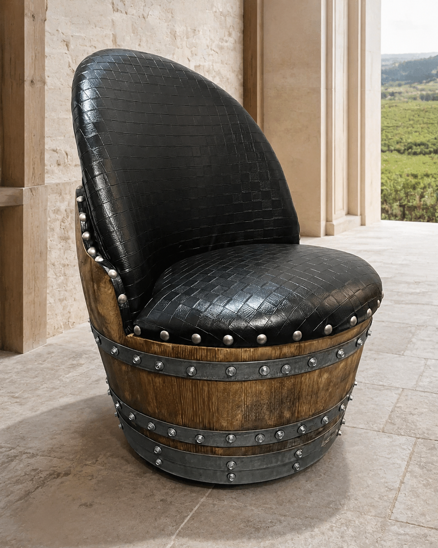 Whiskey & Wine Barrel Hoop Table Set — 2 Chairs, Black Edition