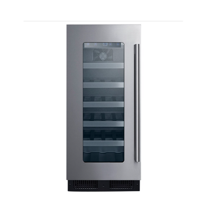 Summit Appliance 15 inch Undercounter Wine Cooler with Wood Racks, Single Temperature Zone & 23-Bottle Capacity - Stainless Steel