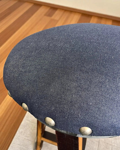 Whiskey & Wine Barrel Stool — Memory Foam, Dark Navy Blue Upholstery