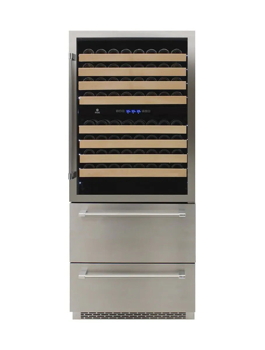 Vinotemp 135 Bottle Triple-Zone Wine Cooler with 2 Bottom Drawers, Stainles