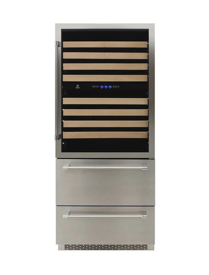 Vinotemp 135 Bottle Triple-Zone Wine Cooler with 2 Bottom Drawers, Stainles