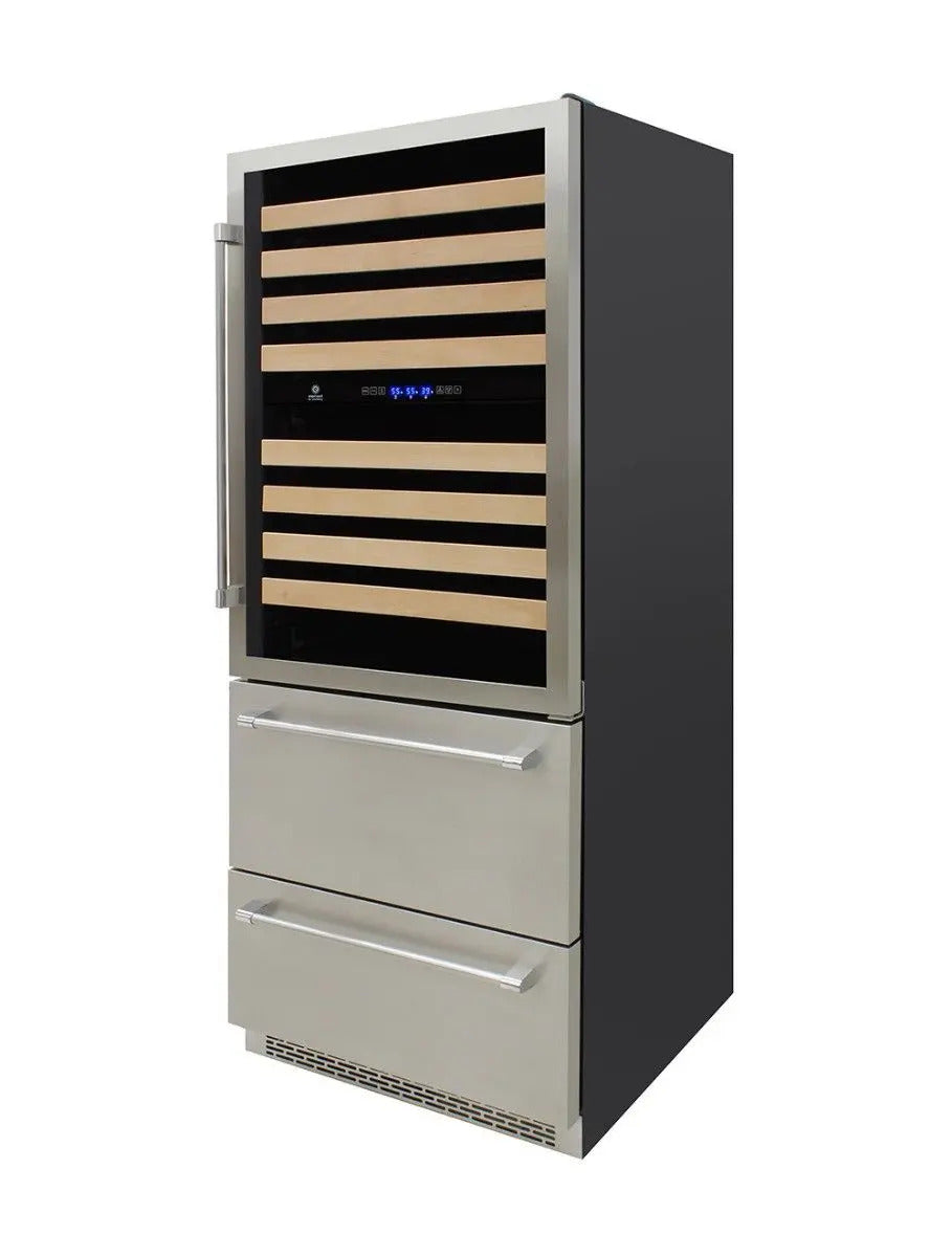 Vinotemp 135 Bottle Triple-Zone Wine Cooler with 2 Bottom Drawers, Stainles