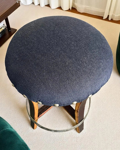 Whiskey & Wine Barrel Stool — Memory Foam, Dark Navy Blue Upholstery