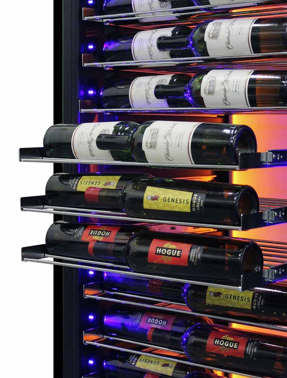 Vinotemp 141 Bottle Single-Zone Wine Cooler, 3 Color Backlit Lighting, Black Body, Stainless Steel Door (Left Hinge)