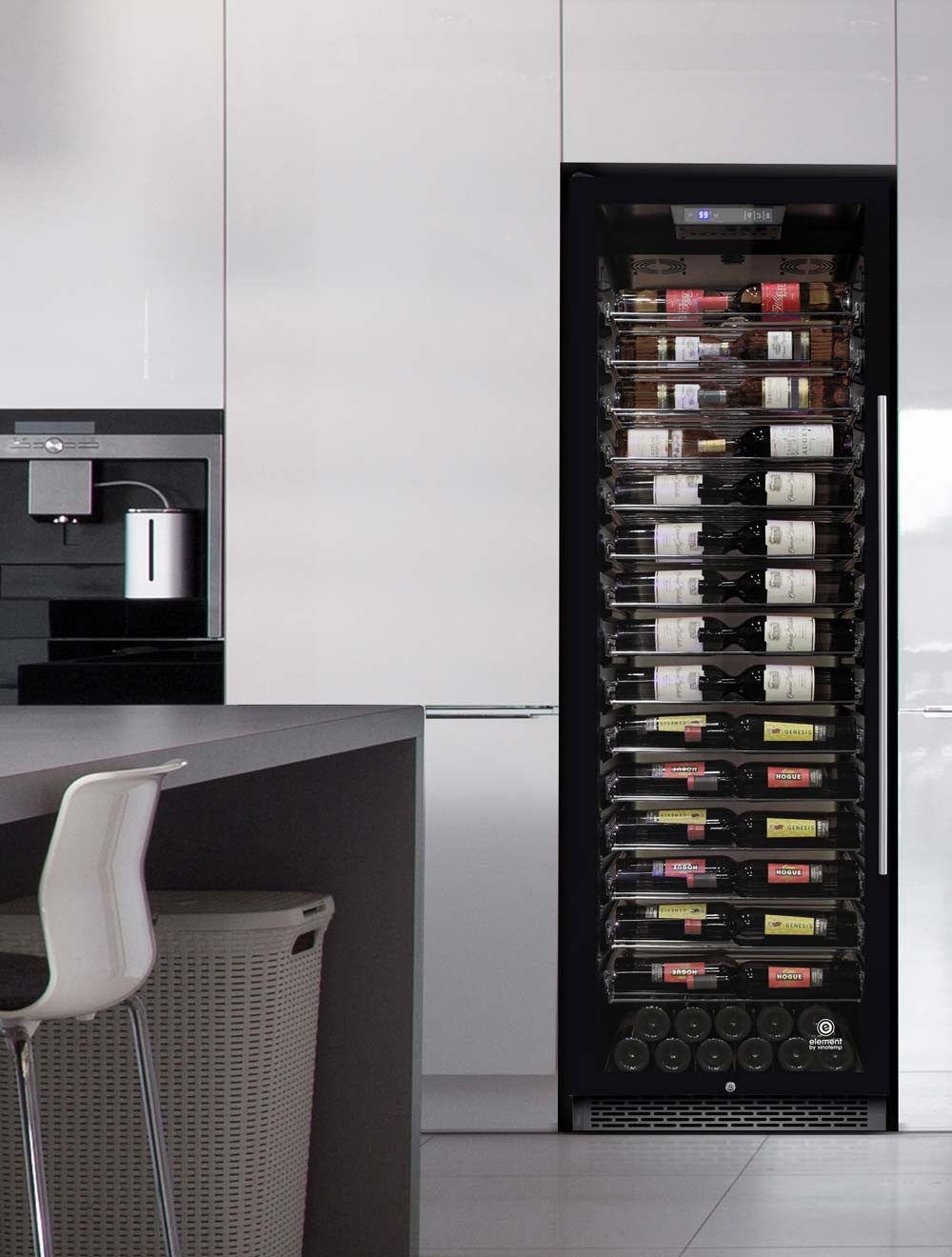 Vinotemp 141 Bottle Single-Zone Wine Cooler, 3 Color Backlit Lighting, Black Body, Stainless Steel Door (Left Hinge)