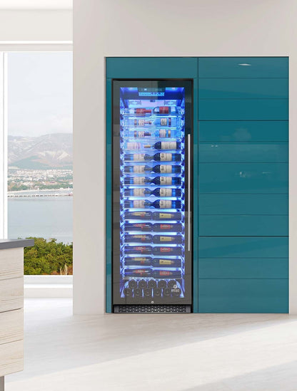 Vinotemp 141 Bottle Single-Zone Wine Cooler, 3 Color Backlit Lighting, Black Body, Stainless Steel Door (Left Hinge)