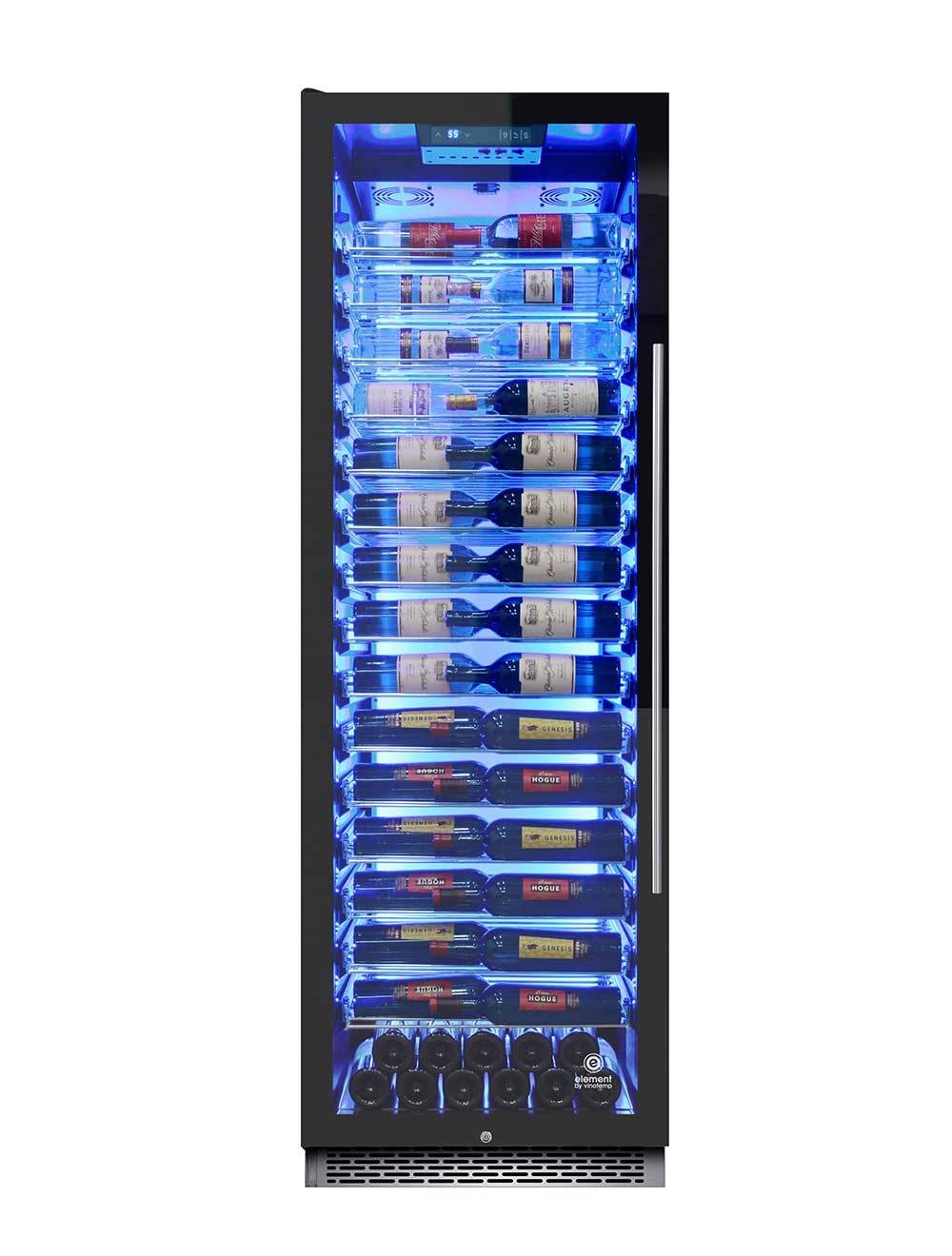 Vinotemp 141 Bottle Single-Zone Wine Cooler, 3 Color Backlit Lighting, Black Body, Stainless Steel Door (Left Hinge)