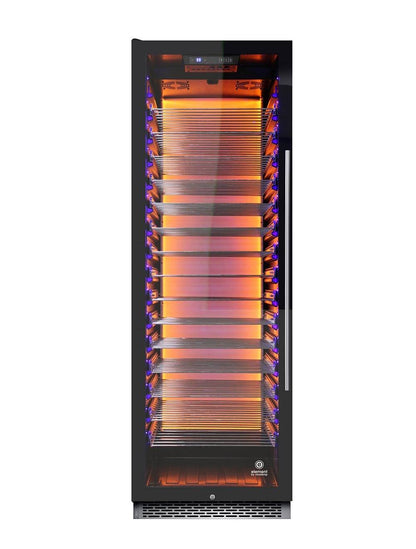 Vinotemp 141 Bottle Single-Zone Wine Cooler, 3 Color Backlit Lighting, Black Body, Stainless Steel Door (Left Hinge)