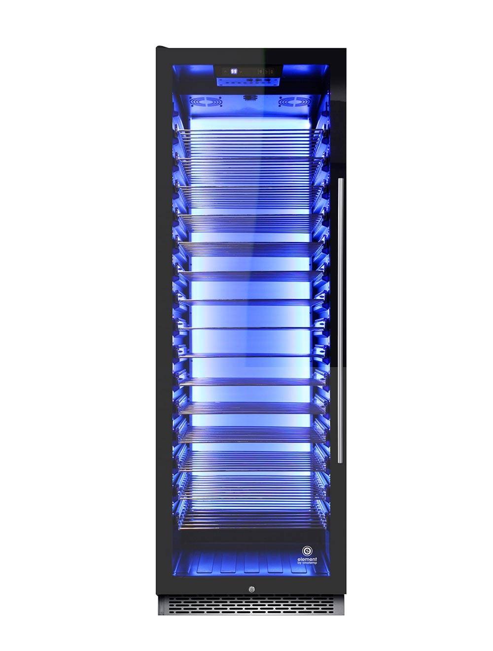 Vinotemp 141 Bottle Single-Zone Wine Cooler, 3 Color Backlit Lighting, Black Body, Stainless Steel Door (Left Hinge)