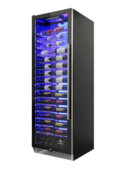 Vinotemp 141 Bottle Single-Zone Wine Cooler, 3 Color Backlit Lighting, Black Body, Stainless Steel Door (Left Hinge)