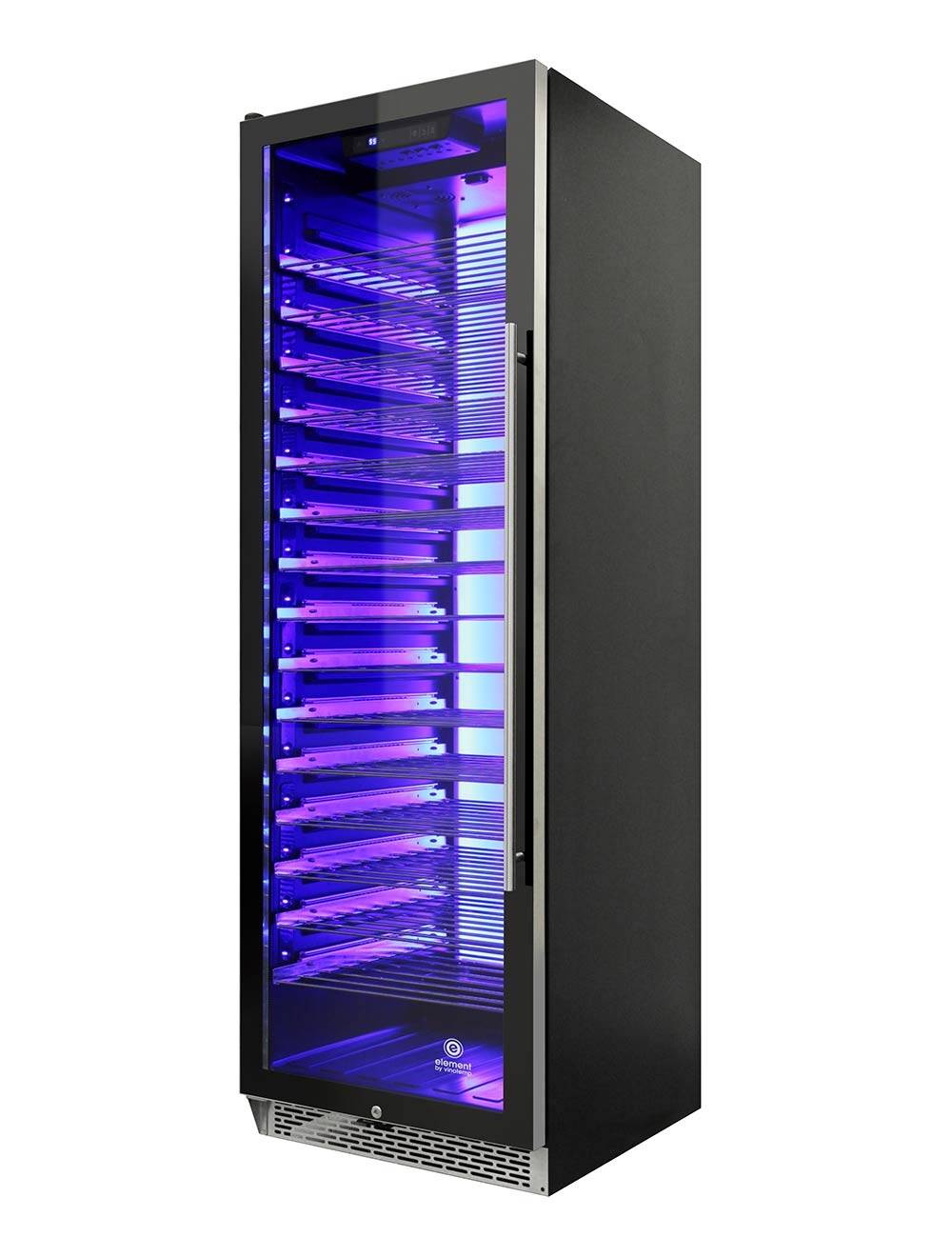 Vinotemp 141 Bottle Single-Zone Wine Cooler, 3 Color Backlit Lighting, Black Body, Stainless Steel Door (Left Hinge)