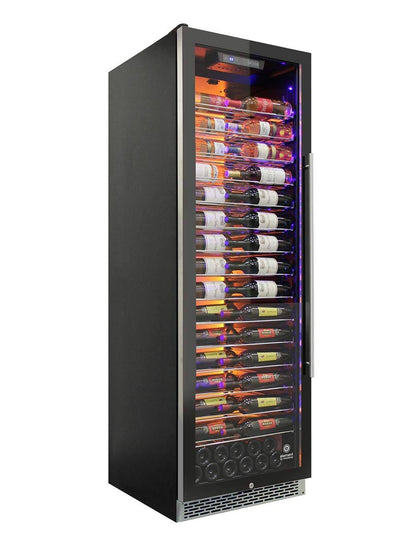 Vinotemp 141 Bottle Single-Zone Wine Cooler, 3 Color Backlit Lighting, Black Body, Stainless Steel Door (Left Hinge)