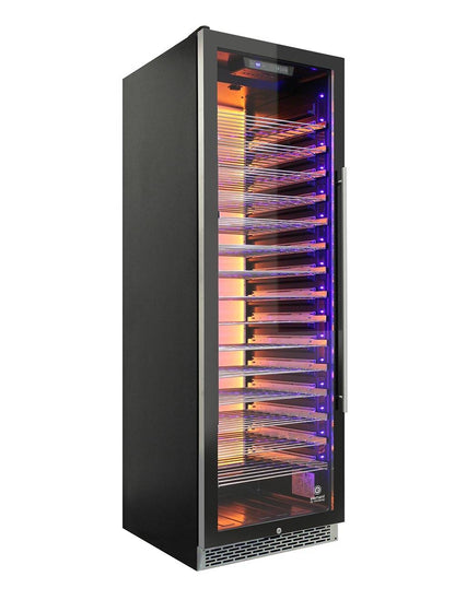 Vinotemp 141 Bottle Single-Zone Wine Cooler, 3 Color Backlit Lighting, Black Body, Stainless Steel Door (Left Hinge)