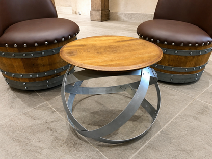Whiskey & Wine Barrel Hoop Table Set — 2 Chairs, Black Edition
