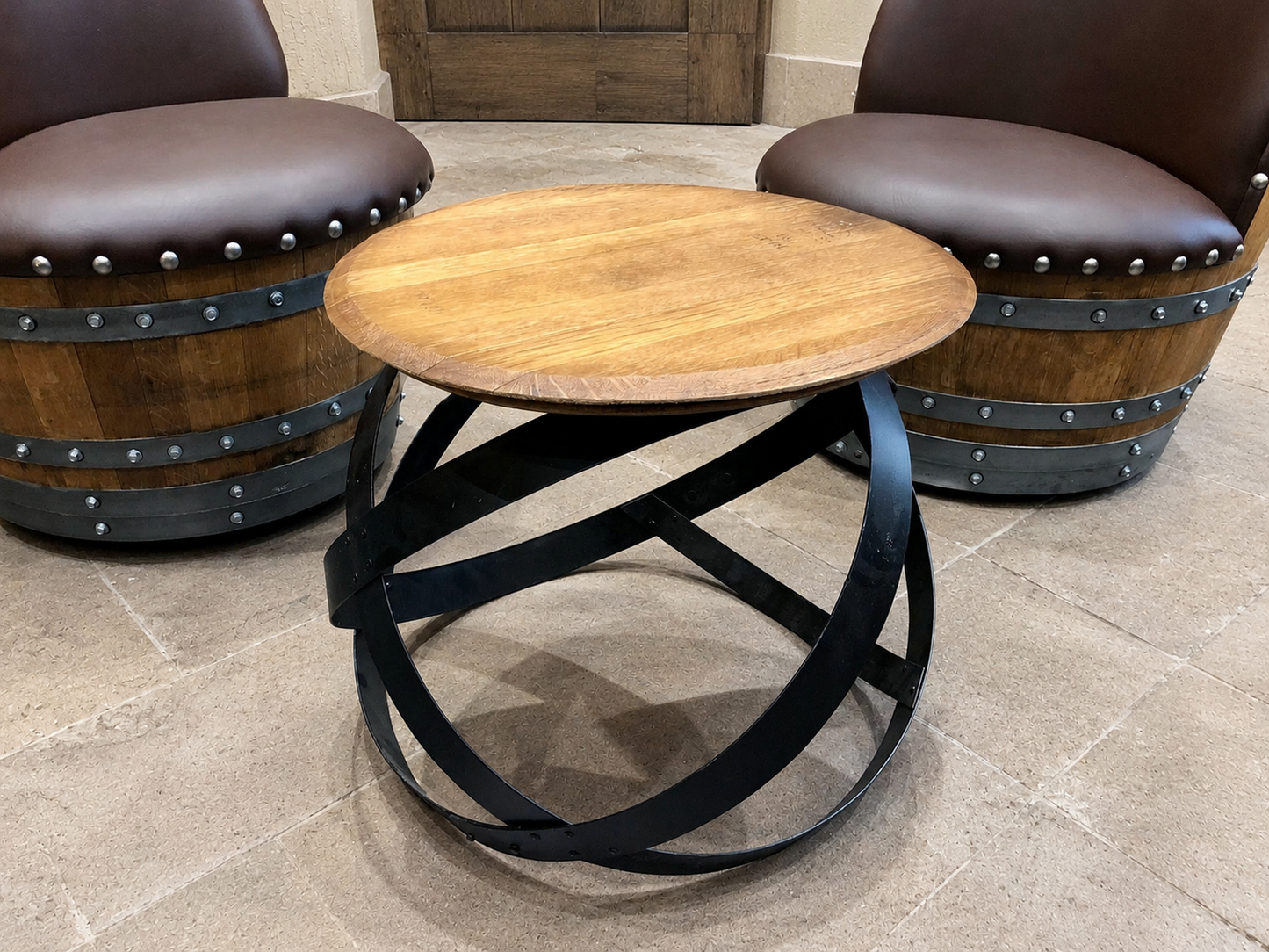 Whiskey & Wine Barrel Hoop Table Set — 2 Chairs, Black Edition