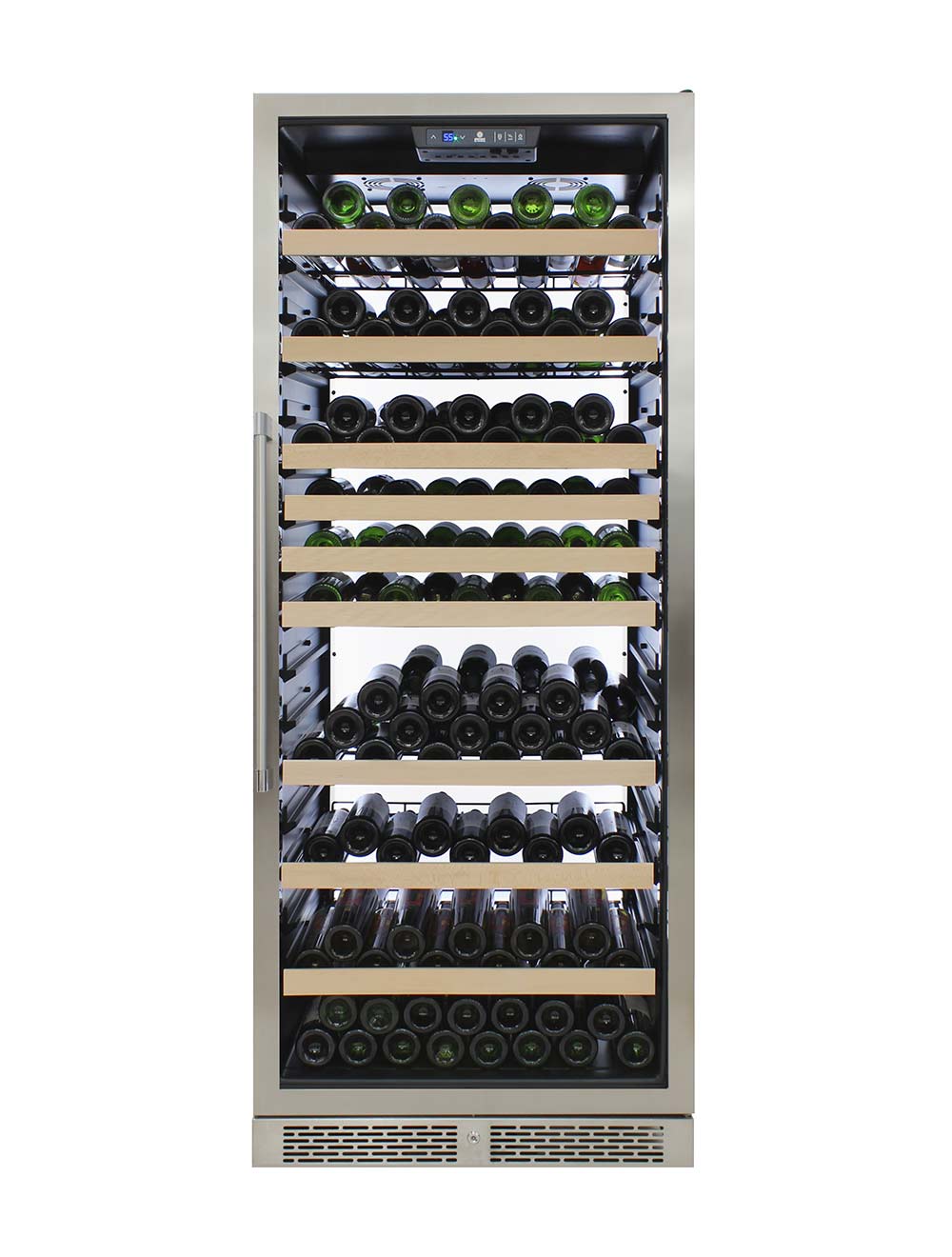 Vinotemp 173 Bottle Single-Zone Wine Cooler, White Backlit Lighting, Black Body, Stainless Steel Door