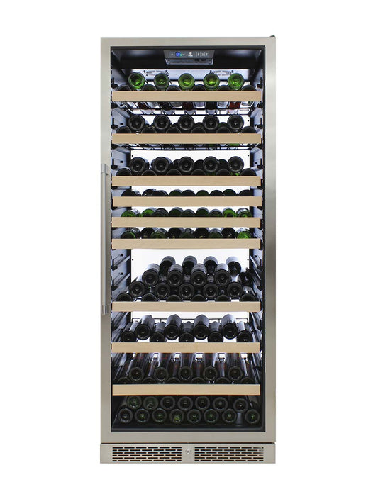 Vinotemp 173 Bottle Single-Zone Wine Cooler, White Backlit Lighting, Black Body, Stainless Steel Door