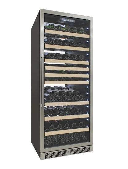 Vinotemp 173 Bottle Single-Zone Wine Cooler, White Backlit Lighting, Black Body, Stainless Steel Door