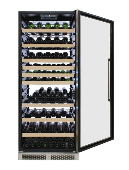 Vinotemp 173 Bottle Single-Zone Wine Cooler, White Backlit Lighting, Black Body, Stainless Steel Door