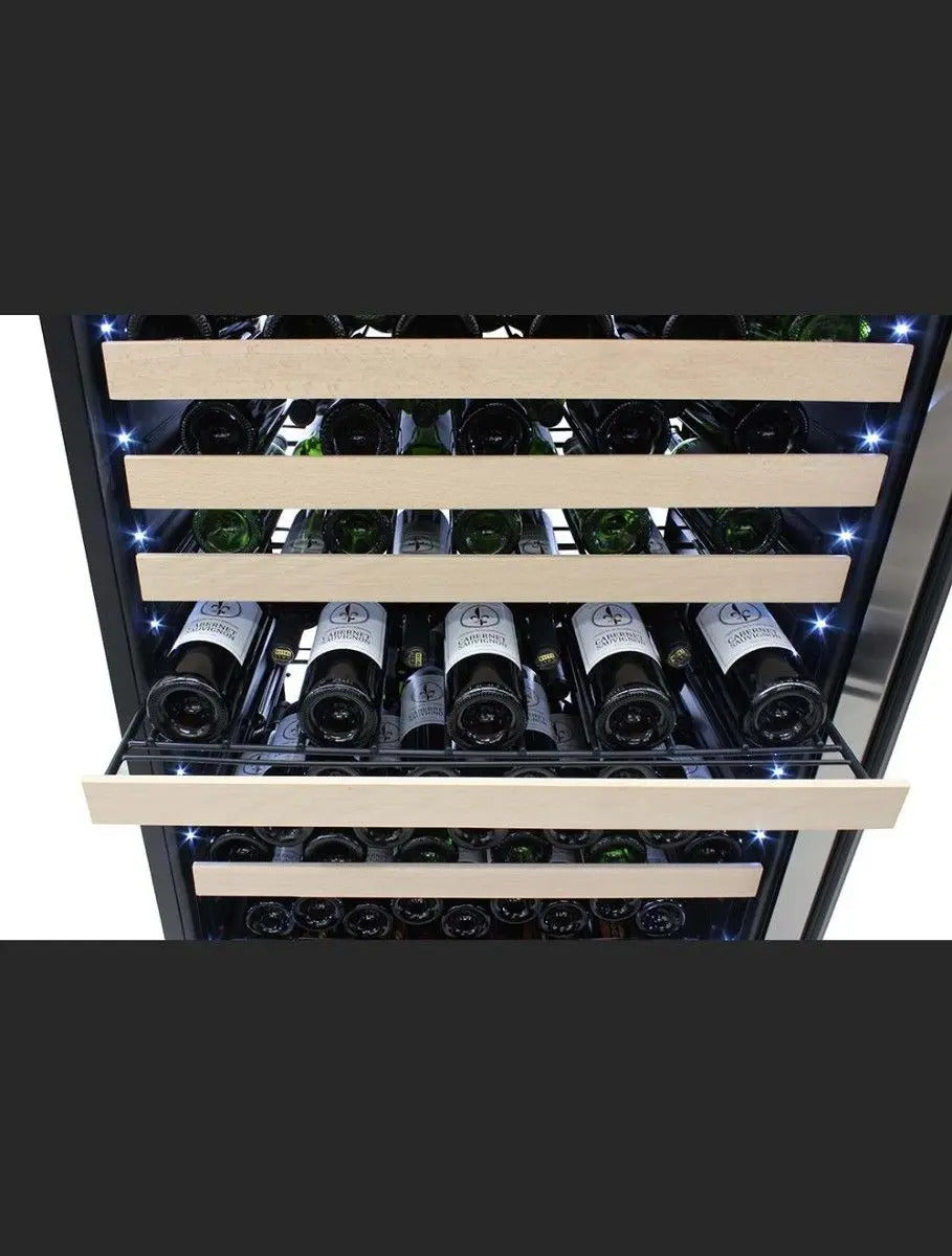 Vinotemp 173 Bottle Single-Zone Wine Cooler, White Backlit Lighting, Black Body, Stainless Steel Door