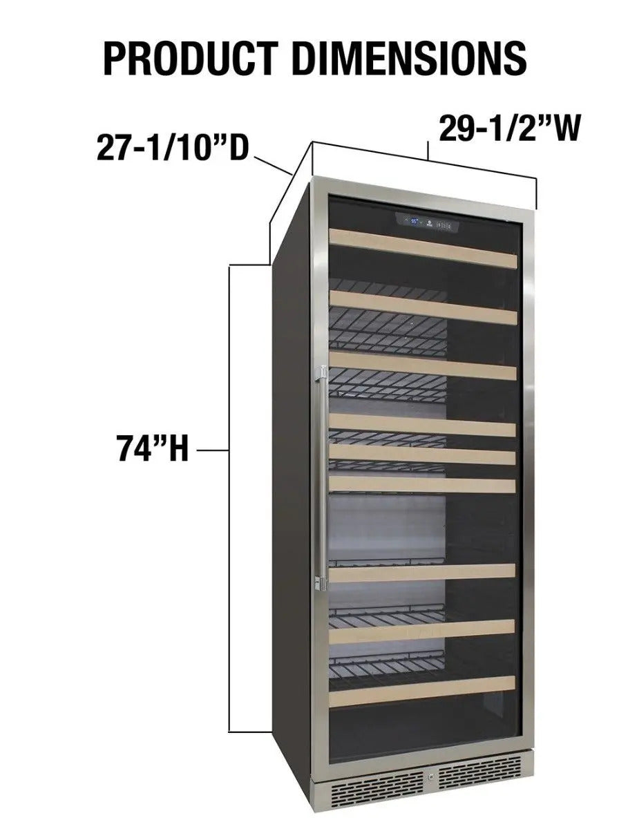 Vinotemp 173 Bottle Single-Zone Wine Cooler, White Backlit Lighting, Black Body, Stainless Steel Door