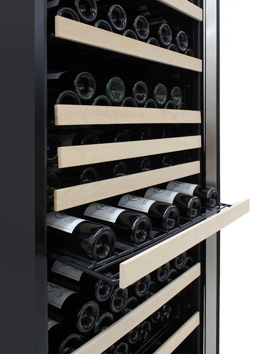 Vinotemp 173 Bottle Single-Zone Wine Cooler, White Backlit Lighting, Black Body, Stainless Steel Door