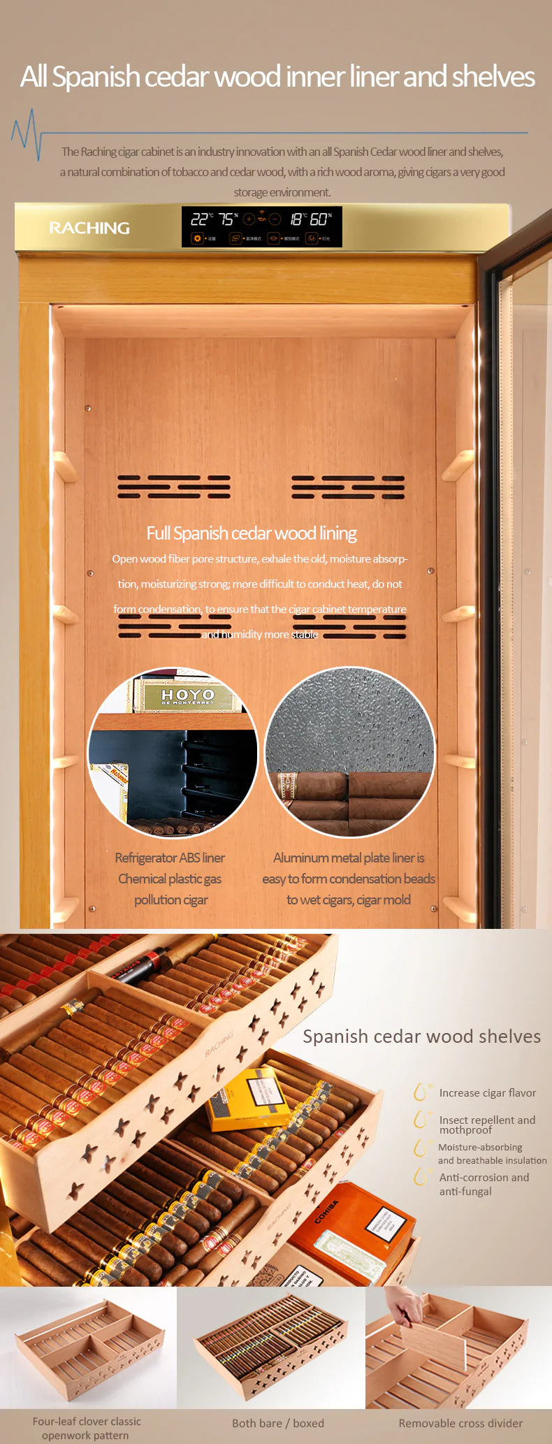 Raching MON5800A Precision Electronic Cigar Humidor Cabinet | 3000–4000 Cigar Capacity | ±1% Climate Control