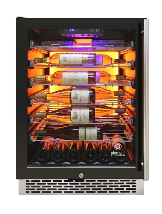 Vinotemp 188 Bottle Single-Zone Wine Cooler, 3 Color Backlit Lighting, Black Body, Stainless Steel Door