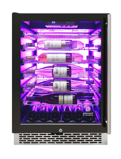 Vinotemp 188 Bottle Single-Zone Wine Cooler, 3 Color Backlit Lighting, Black Body, Stainless Steel Door