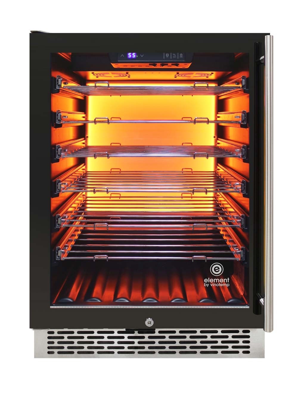 Vinotemp 188 Bottle Single-Zone Wine Cooler, 3 Color Backlit Lighting, Black Body, Stainless Steel Door