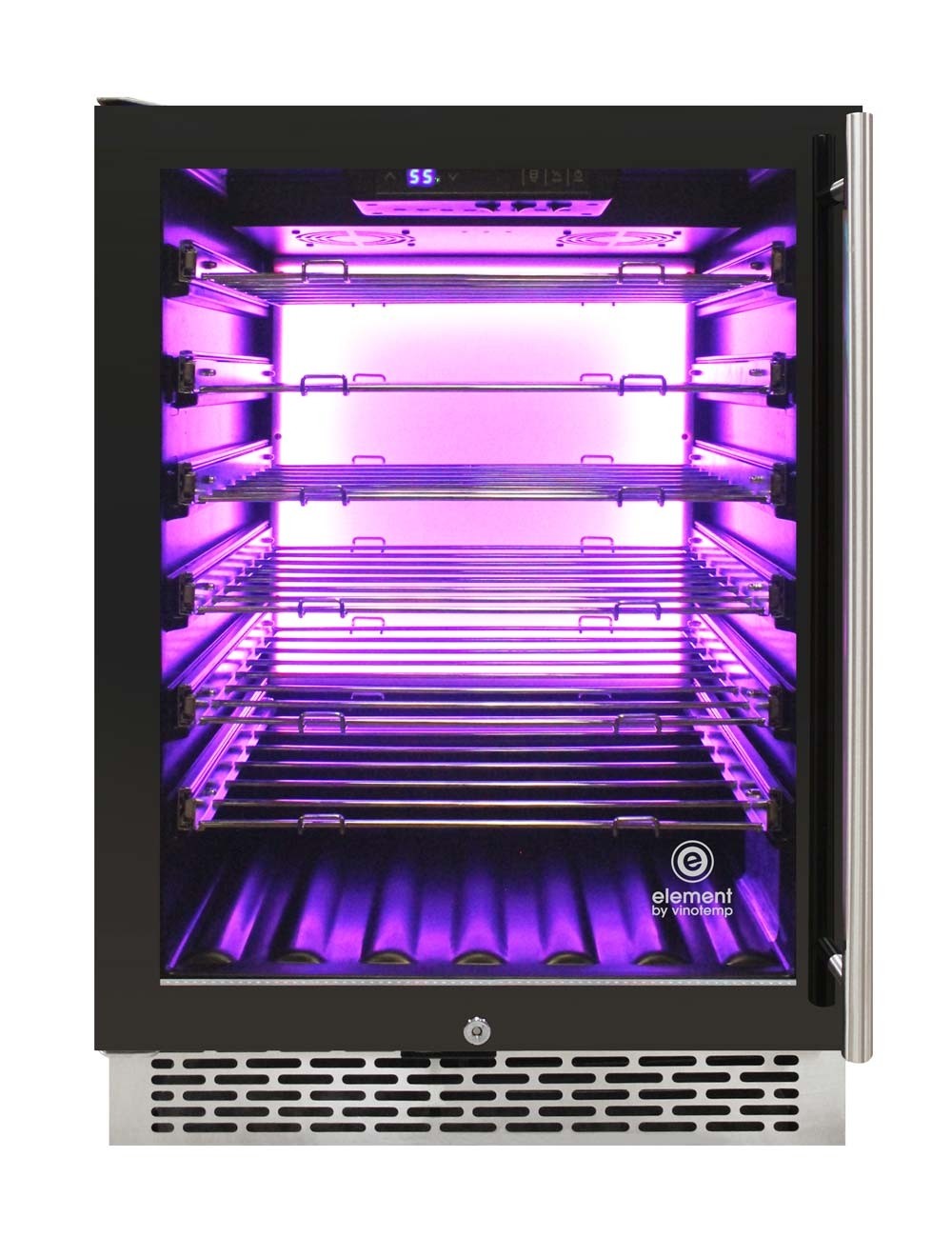 Vinotemp 188 Bottle Single-Zone Wine Cooler, 3 Color Backlit Lighting, Black Body, Stainless Steel Door