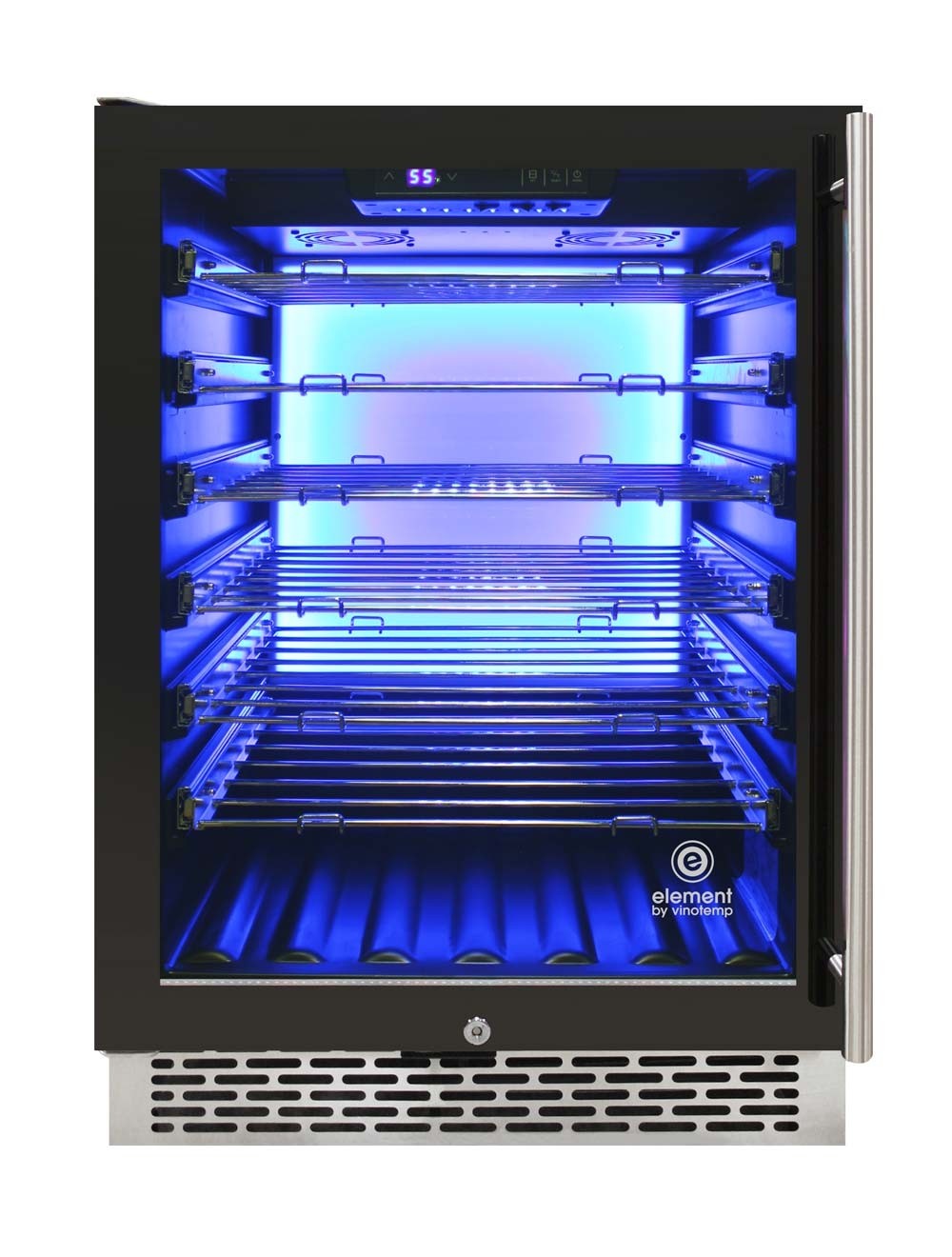 Vinotemp 188 Bottle Single-Zone Wine Cooler, 3 Color Backlit Lighting, Black Body, Stainless Steel Door