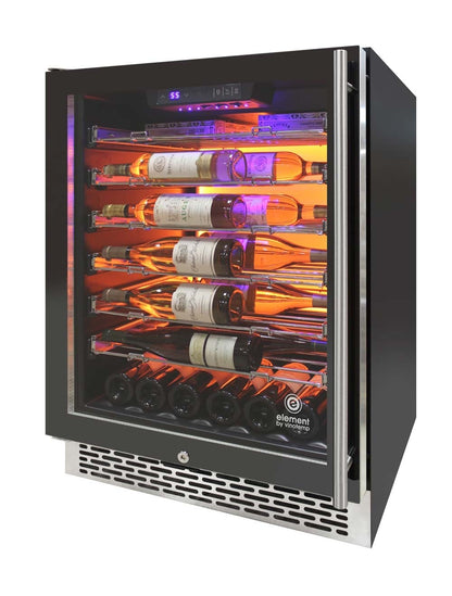 Vinotemp 188 Bottle Single-Zone Wine Cooler, 3 Color Backlit Lighting, Black Body, Stainless Steel Door