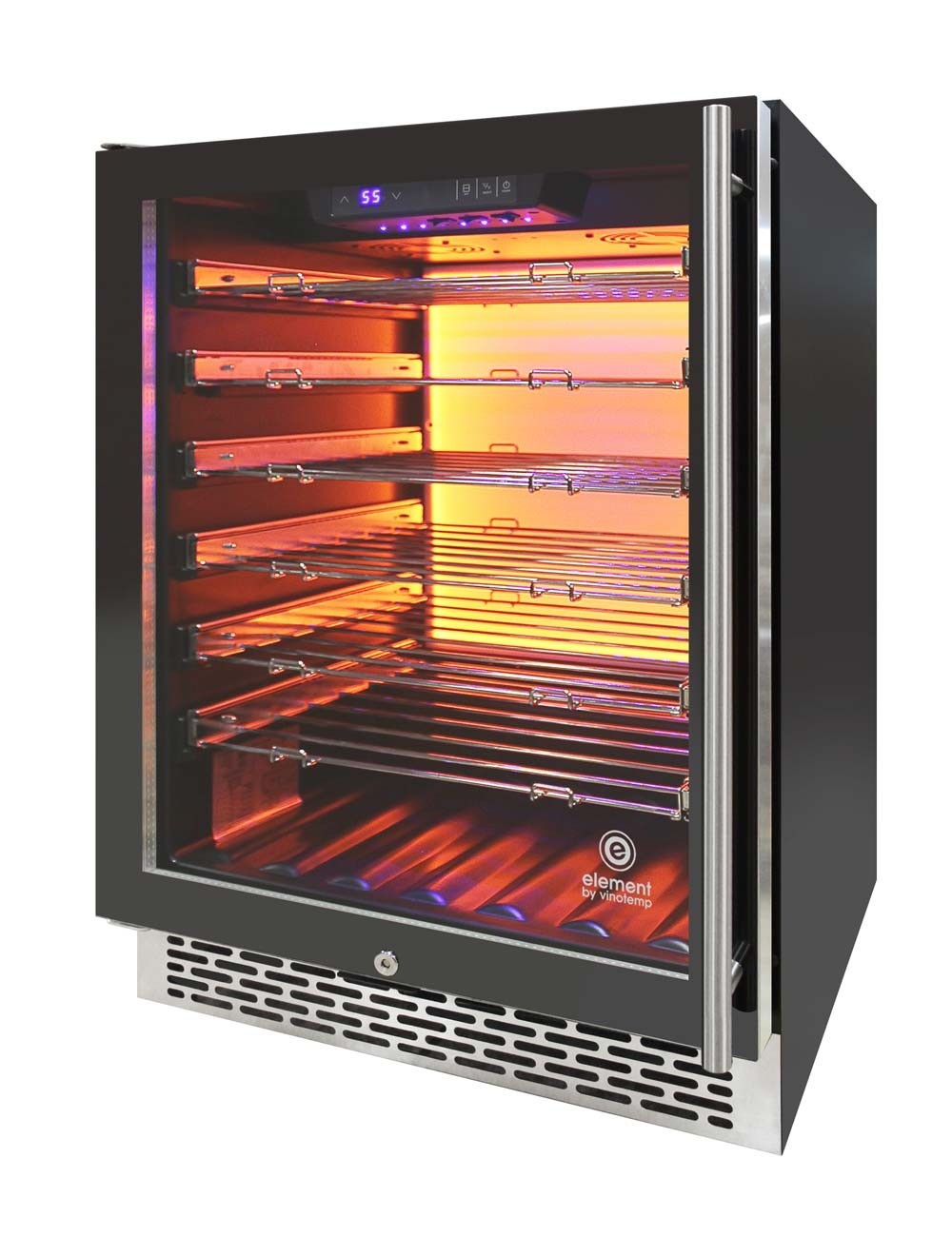 Vinotemp 188 Bottle Single-Zone Wine Cooler, 3 Color Backlit Lighting, Black Body, Stainless Steel Door