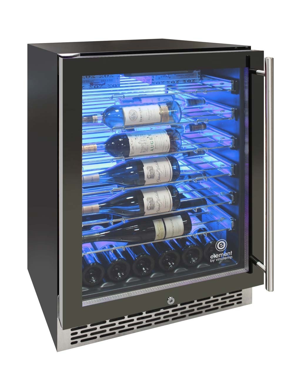 Vinotemp 188 Bottle Single-Zone Wine Cooler, 3 Color Backlit Lighting, Black Body, Stainless Steel Door